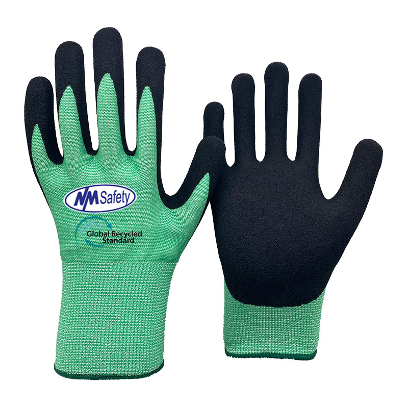 13 Gauge RPET Polyester Knitted Liner Sandy Nitrile Coated Gloves [DY1350F-ECO]