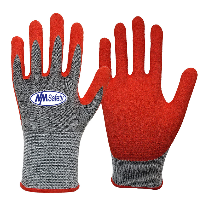 Grey-Orange-Cut-Resistant-5-A3-C-Sandy-Nitrile-Coated-Gloves-[DY1350F-H3]