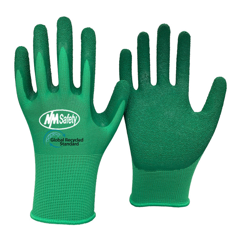13 Gauge RPET Polyester Knitted Liner Crinkle Latex Coated Gloves [NM1350-ECO]