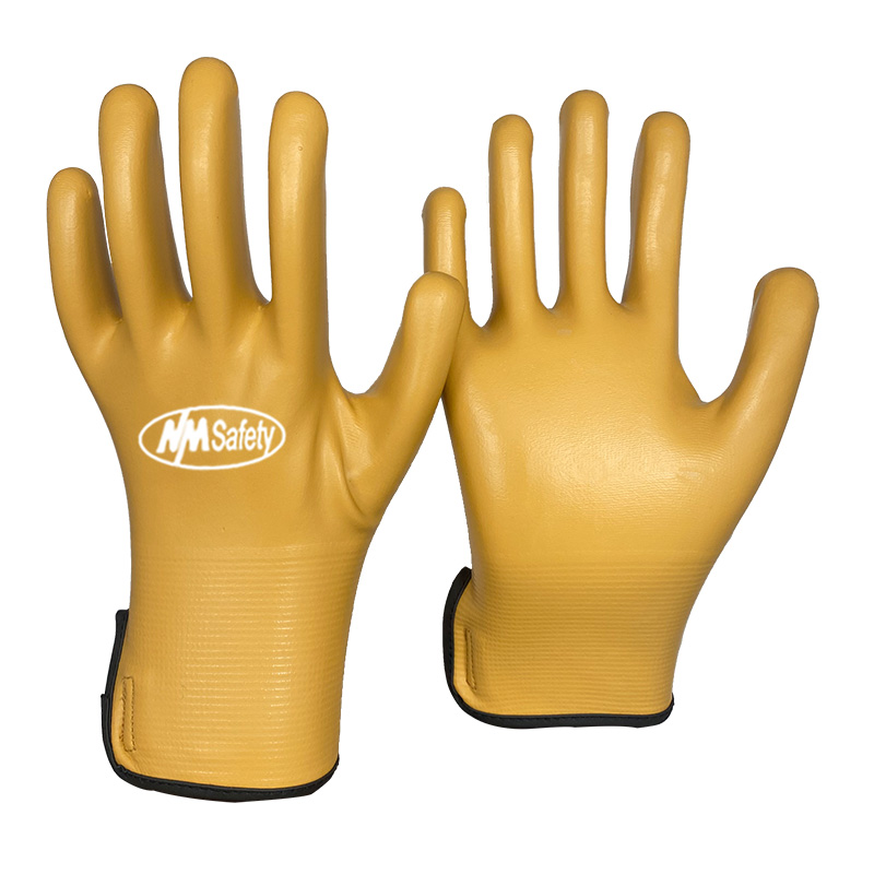 15 gauge yellow nylon and spandex knitted liner, microfoam nitrile full coated gloves[NY1359FRB]